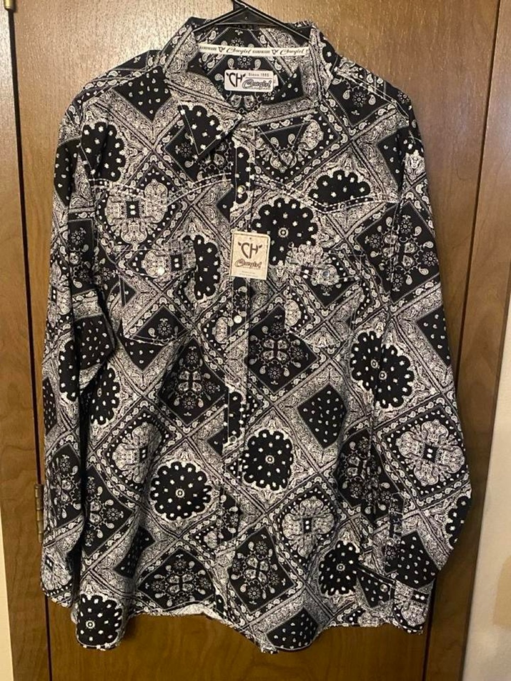 CH Dynasty Black & White Bandana Print Button-Down Shirt